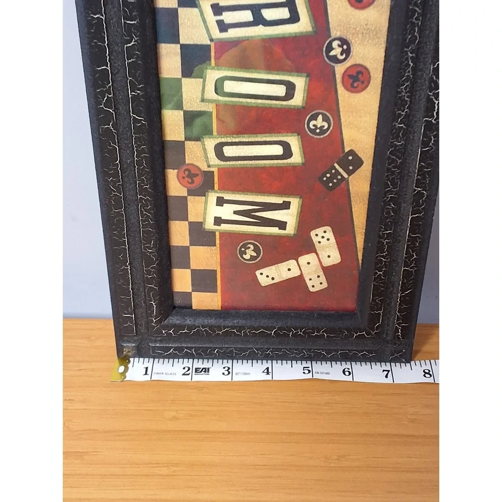 Game Room Framed Wall Art Casino Playing Cards Dominoes Crackle Frame 22.5x7.5